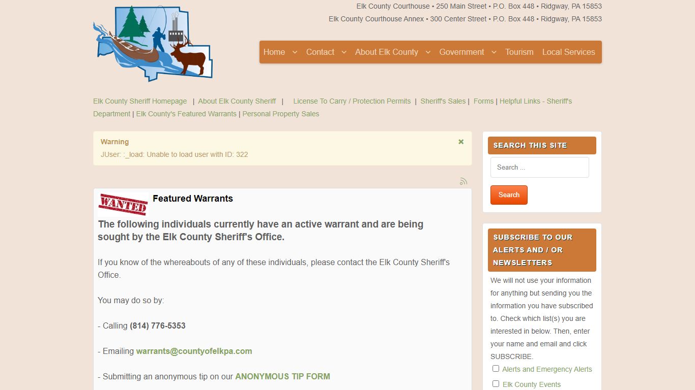 Featured Warrants - Elk County, Pennsylvania