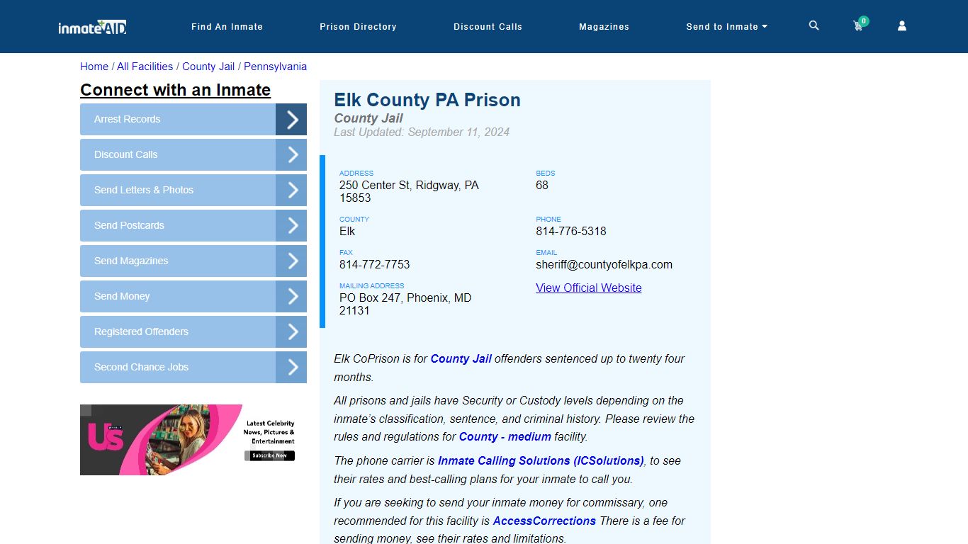 Elk County PA Prison - Inmate Locator